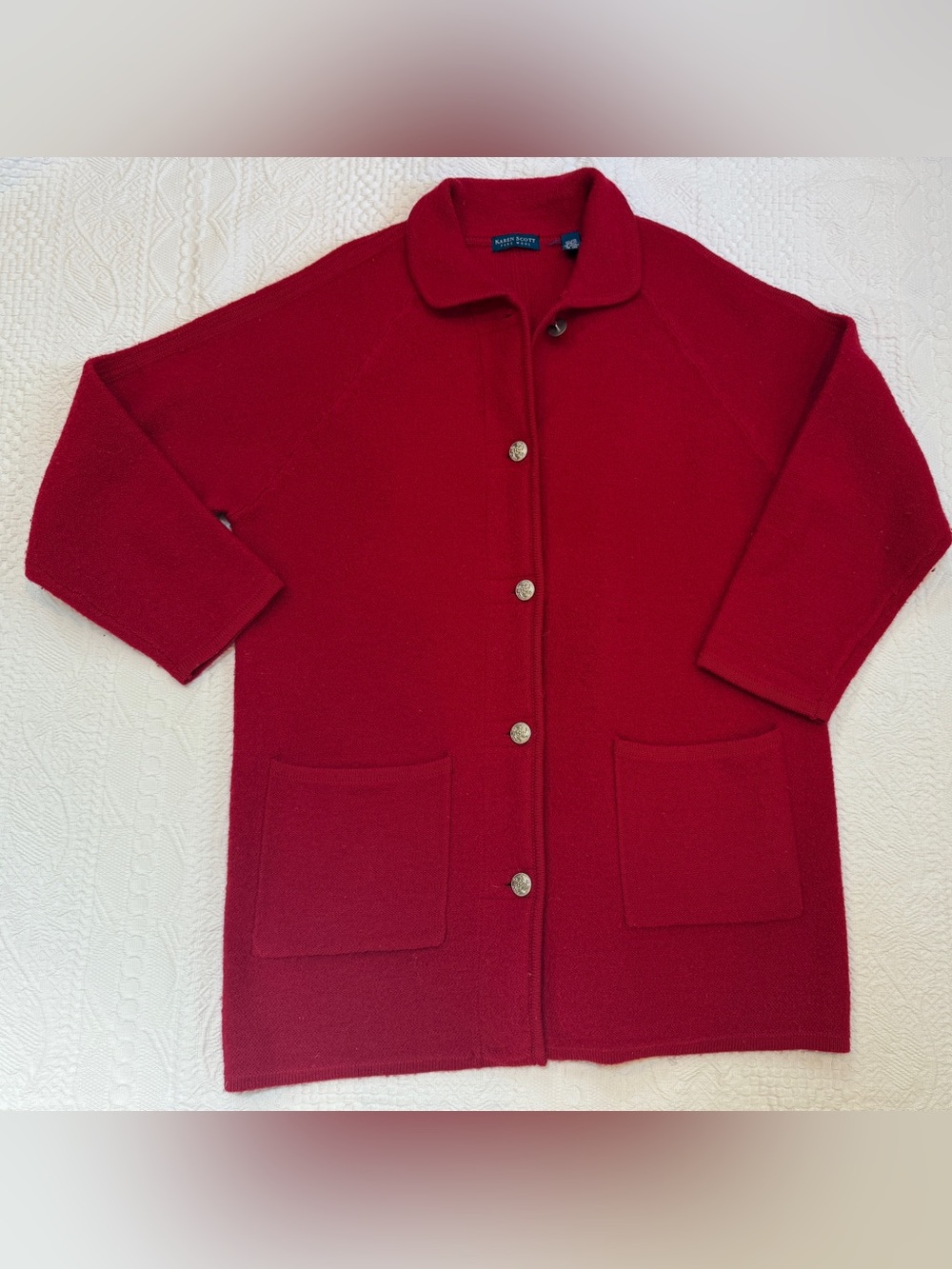 Karen Scott 100% Wool Red Button Down Jacket Women’s Size Large L